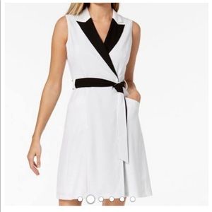 Calvin Klein Belted Wrap Colorblocked Dress